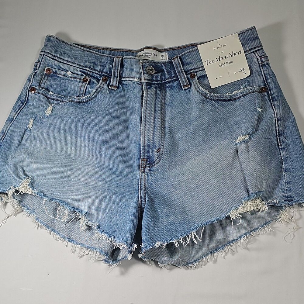 Abercrombie And Fitch The Mom Shorts Womens 29 Blue Denim Cut Off High Rise New